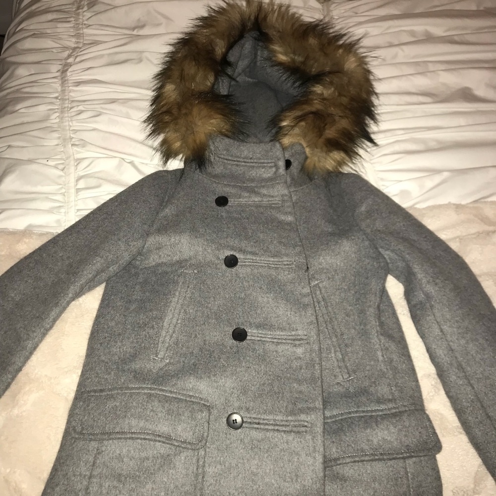 Zara grey coat with faux fur hood